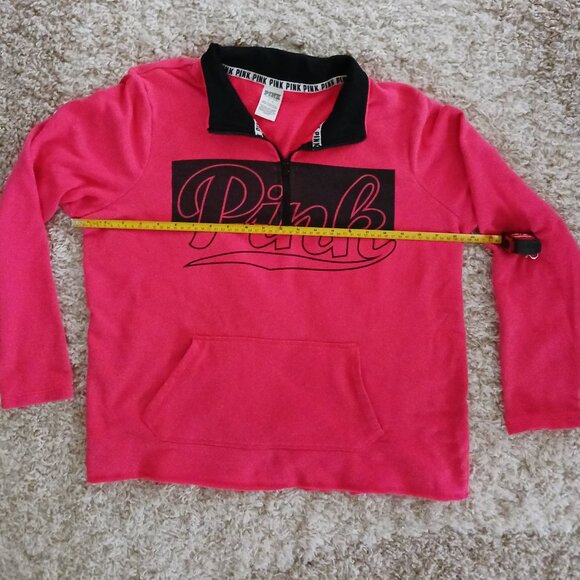 PINK Victoria's Secret Womens 3/4 Zip Pullover Sweater Size Lg Pink Black Collar - Picture 9 of 10